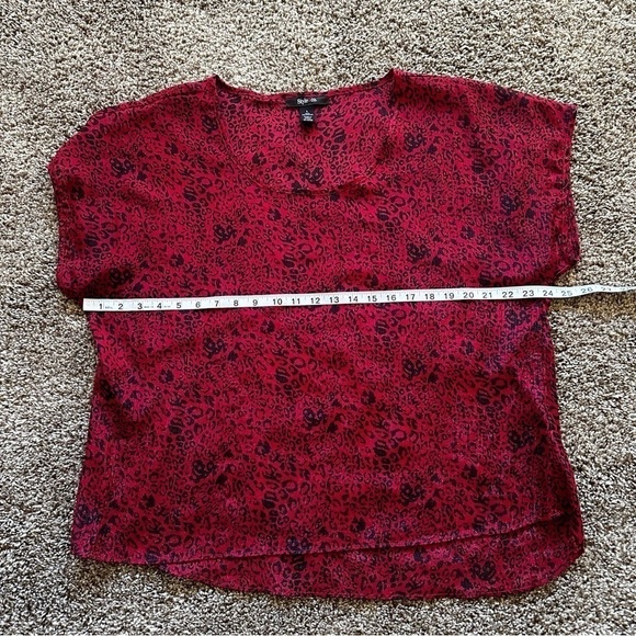 Style & Co red black animal print sheer blouse large - Picture 6 of 7